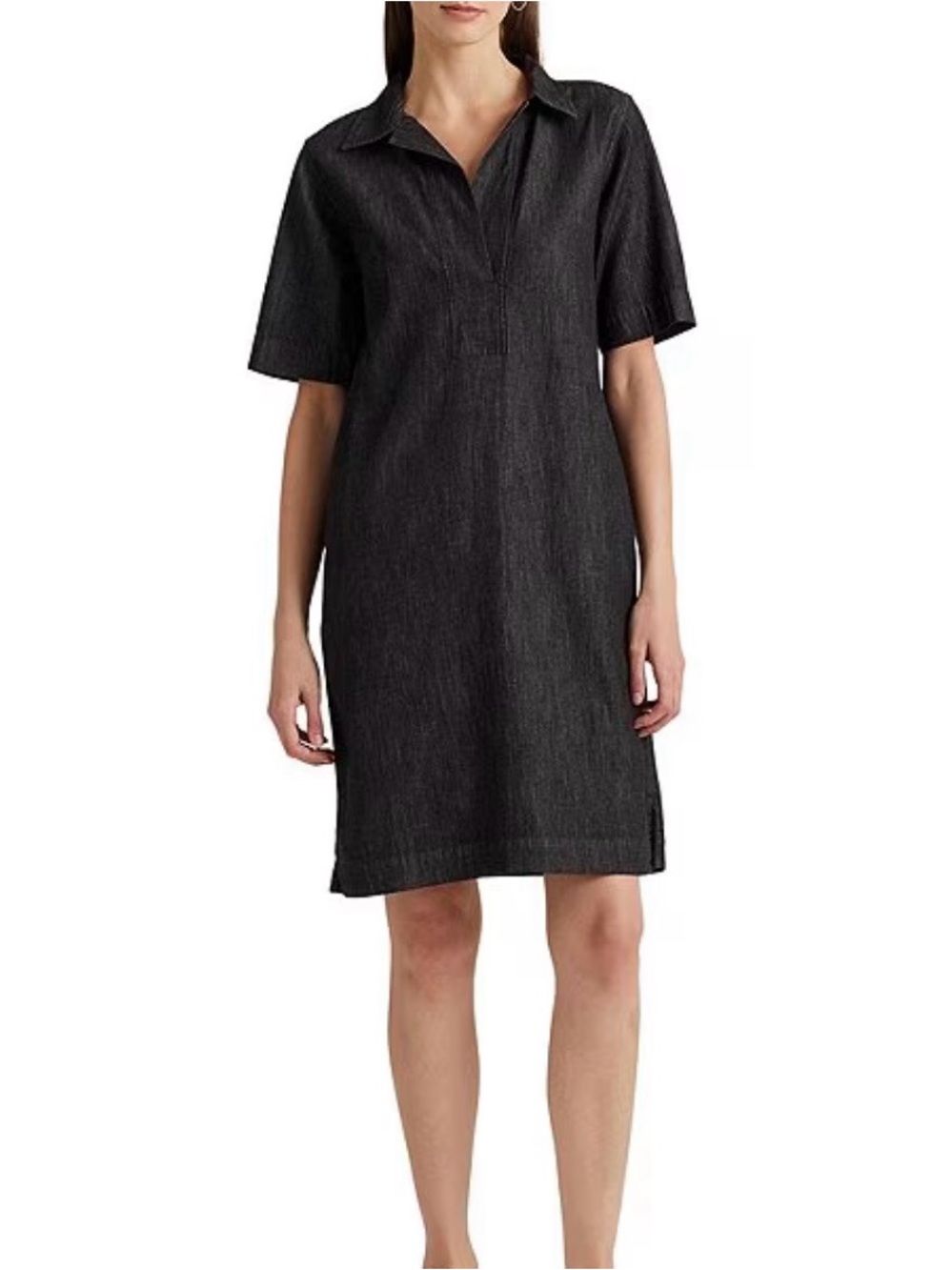 Ralph Lauren Women’s Black Johnny Collar Cotton Denim Shirt Shift Dress Sz L
